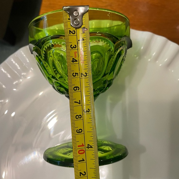 Green LE Smith Moon and Stars Champagne Coupe Sherbet Votive Glass Vintage L.E. - Picture 8 of 10